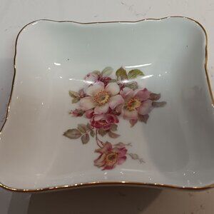Vintage Schumann Arzberg Bavaria - Wild Rose Porcelain Square Floral Bowl